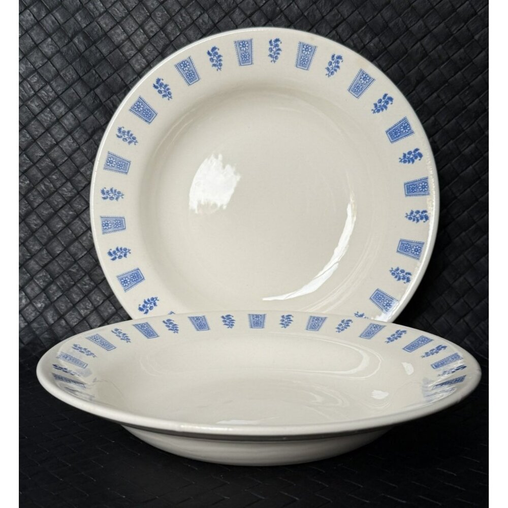 Vintage Oxford Blue White Floral 9 Inch Bowls Brazil Set of 2 3810